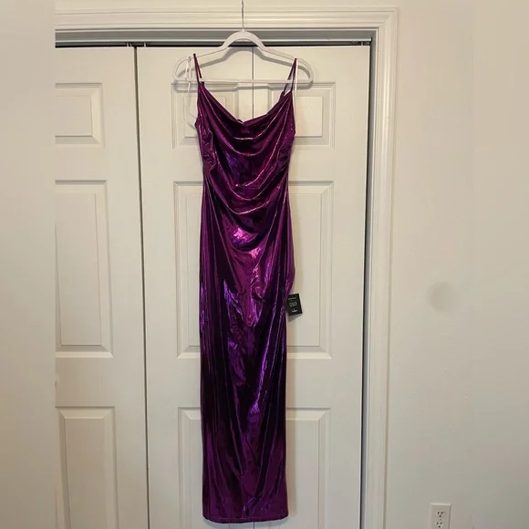 Glow For Me Purple Metallic Cowl Neck Maxi Dress - Picture 4 of 5